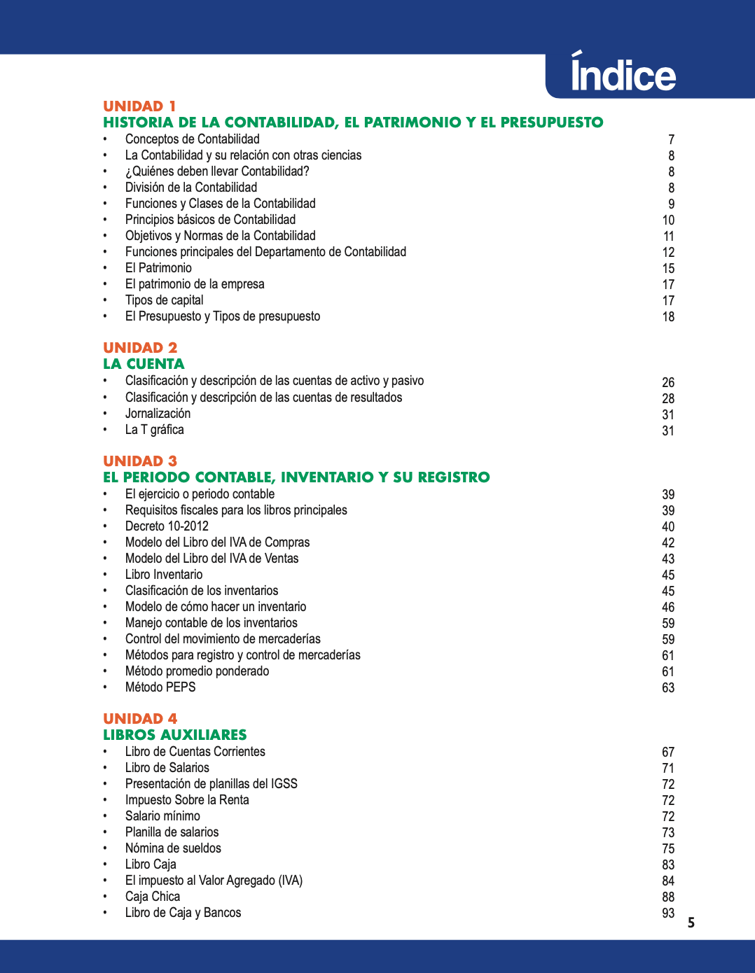 Índice Contabilidad 4to